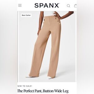 NWT medium petite Spanx wide leg Perfect Pant button wide leg tan toffee